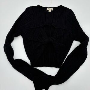 POL Black Knit Ribbed Cut Out‎ Long Sleeve Top Women M